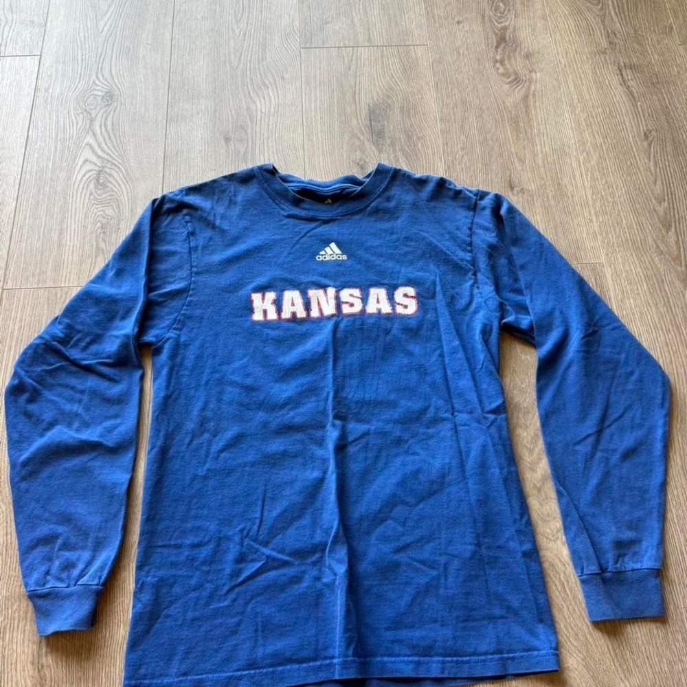 Adidas Kansas Jayhawks Long Sleeve‎ Shirt Blue Small - Picture 2 of 5